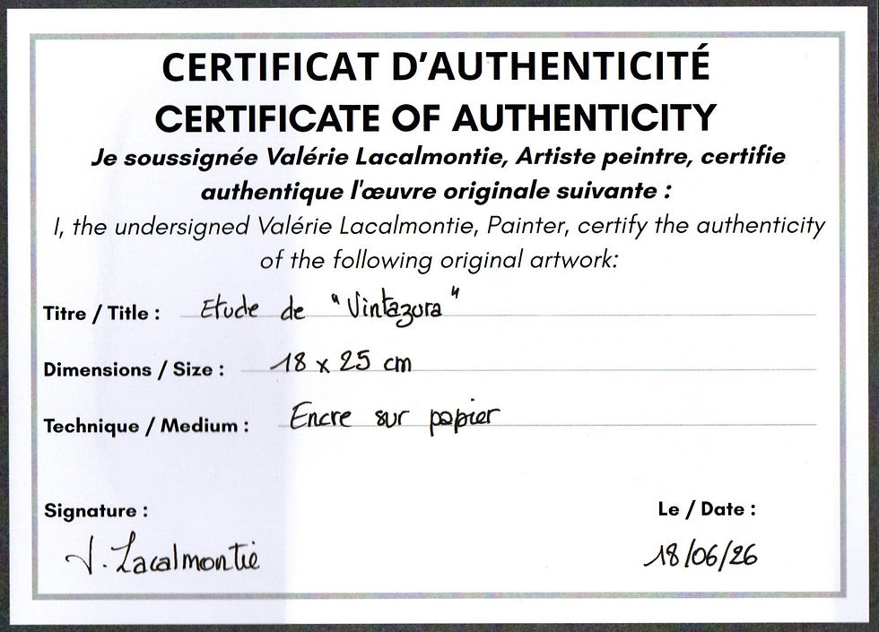 Certificat d'authenticité - Certificate of Authenticity Vintazura - Valérie Lacalmontie