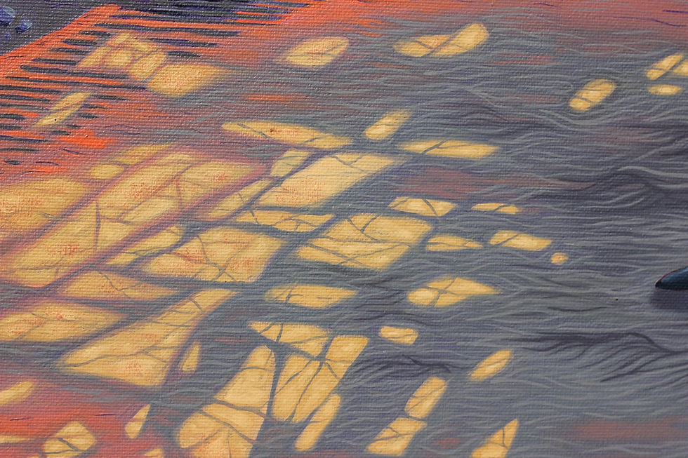 Reflets dorés et ombres sur le sol martien