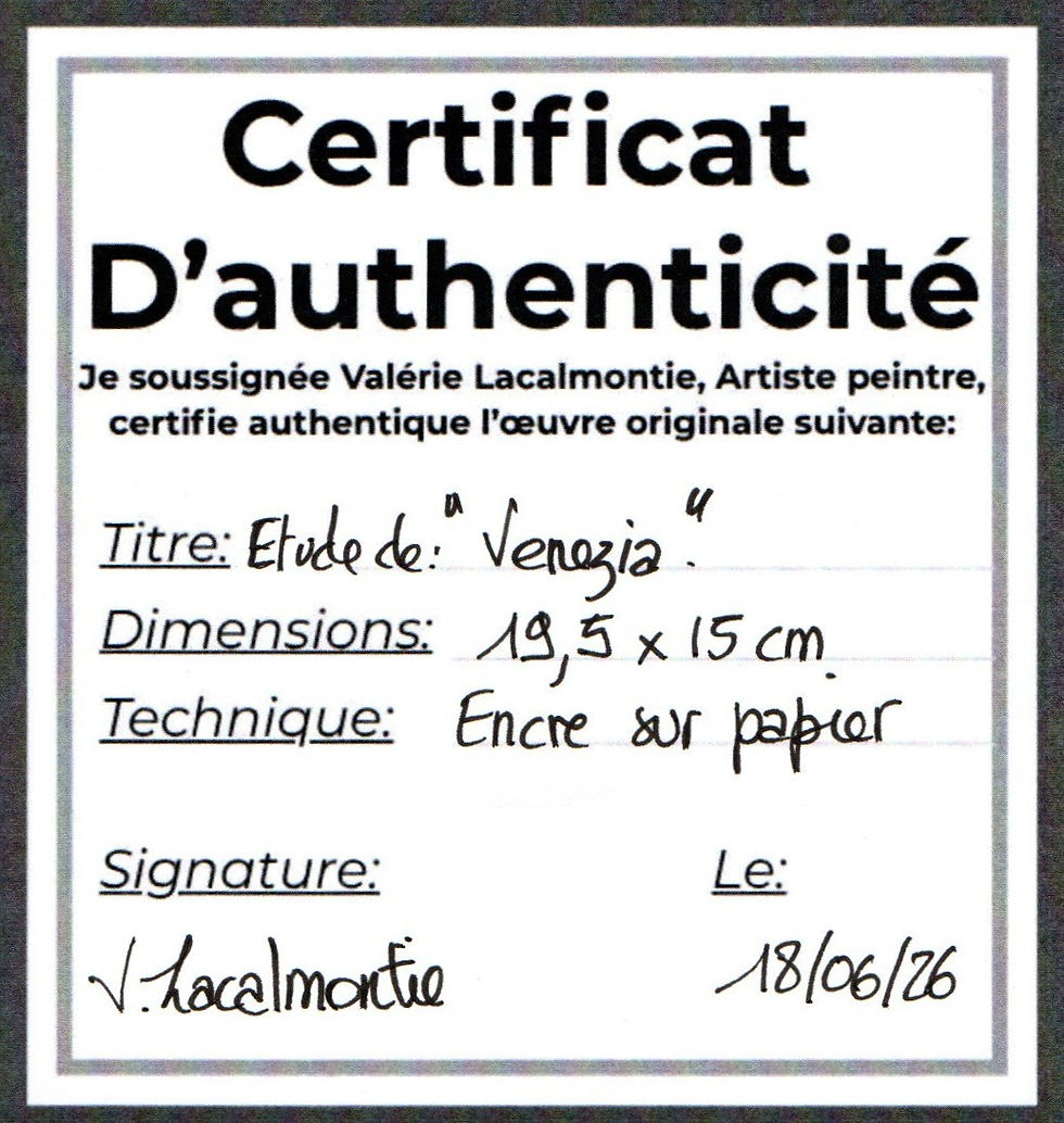 Thumbnail: Certificat authenticité - Certificate of authenticity Etude de Venezia
