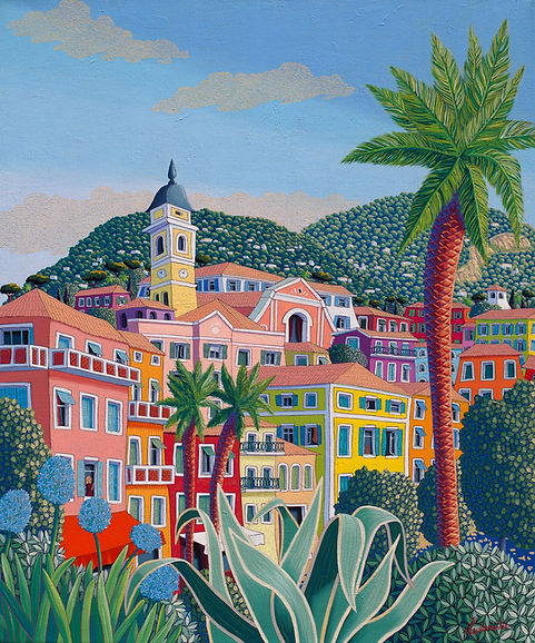 Vue générale de la peinture Villefranche – Couleurs de la Méditerranée, huile sur toile 65x54 cm