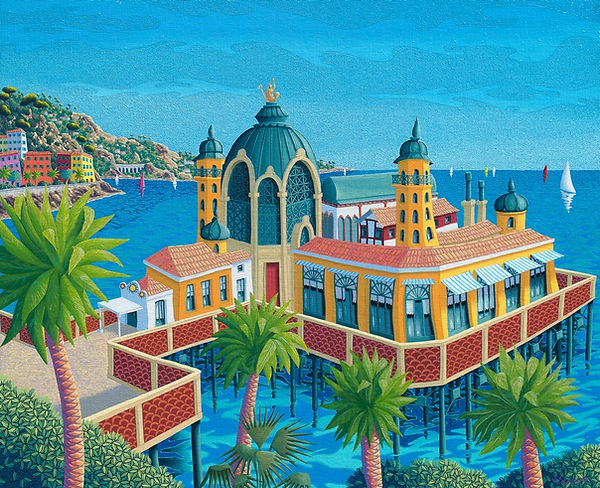 Peinture du Palais de la Jetée à Nice, huile sur toile 60x73 cm, hommage au casino Belle Époque