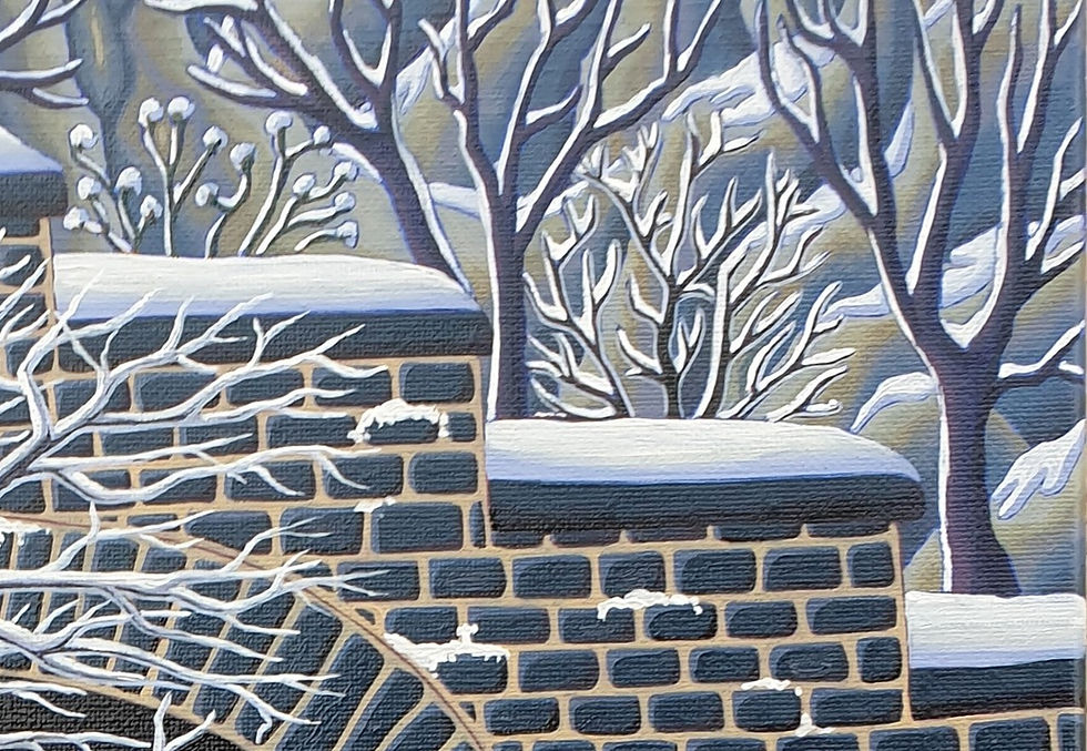 Mur enneigé et paysage d’hiver – Peinture Le bout du tunnel