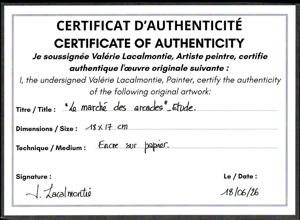 Thumbnail: Certificat authenticité - Certificate of authenticity Etude de Le marche des arcades