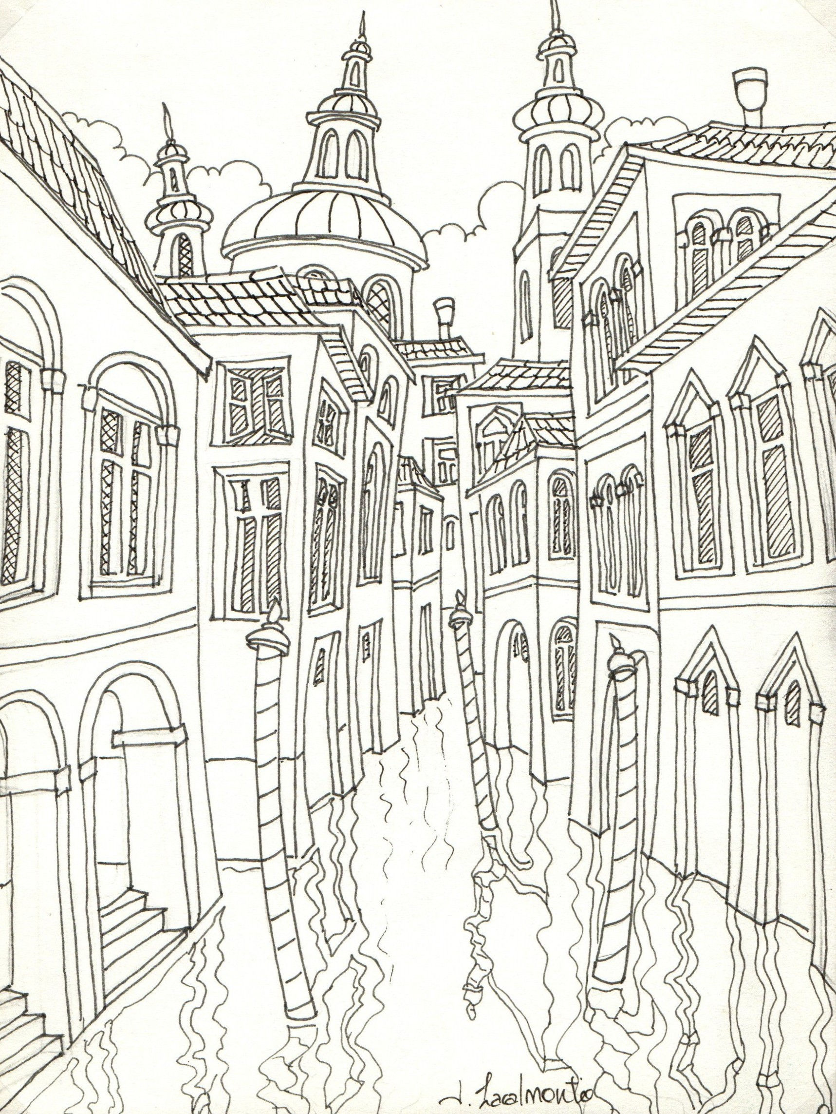 Dessin encre - Etude de Venezia - Study of Venezia - Valérie Lacalmontie
