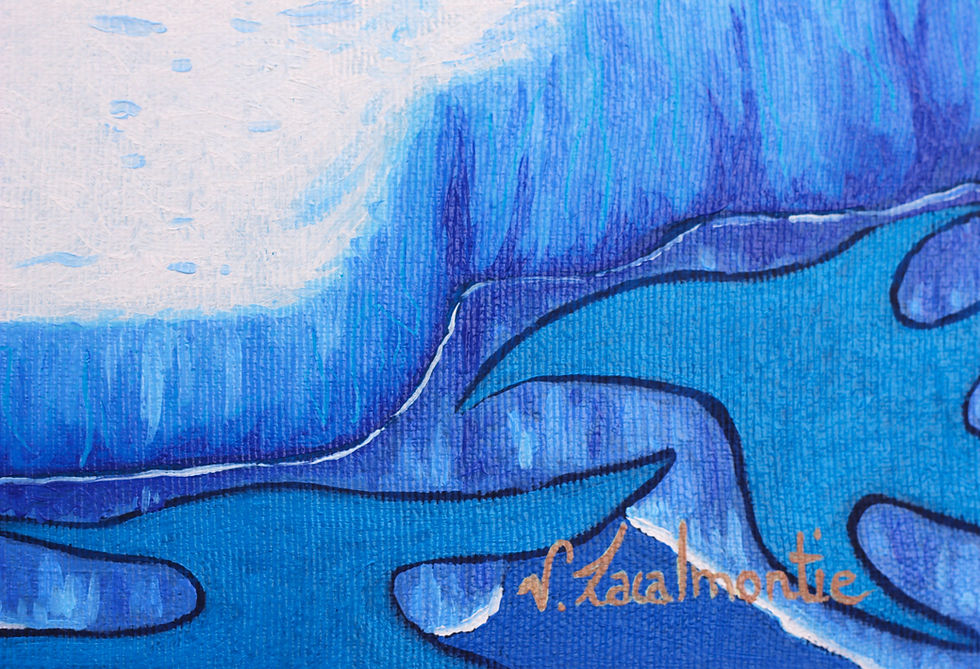Signature Valérie Lacalmontie sur la peinture Comme un pingouin sur la banquise.