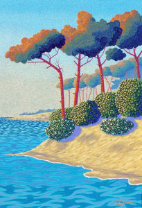 Littoral — Pins et rivage aquitain revisités par Valérie Lacalmontie.