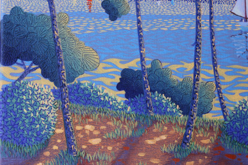 Thumbnail: Détail : pins et buissons du Bassin d'Arcachon. Vibration chromatique d'un paysage réinterprété à l'huile.