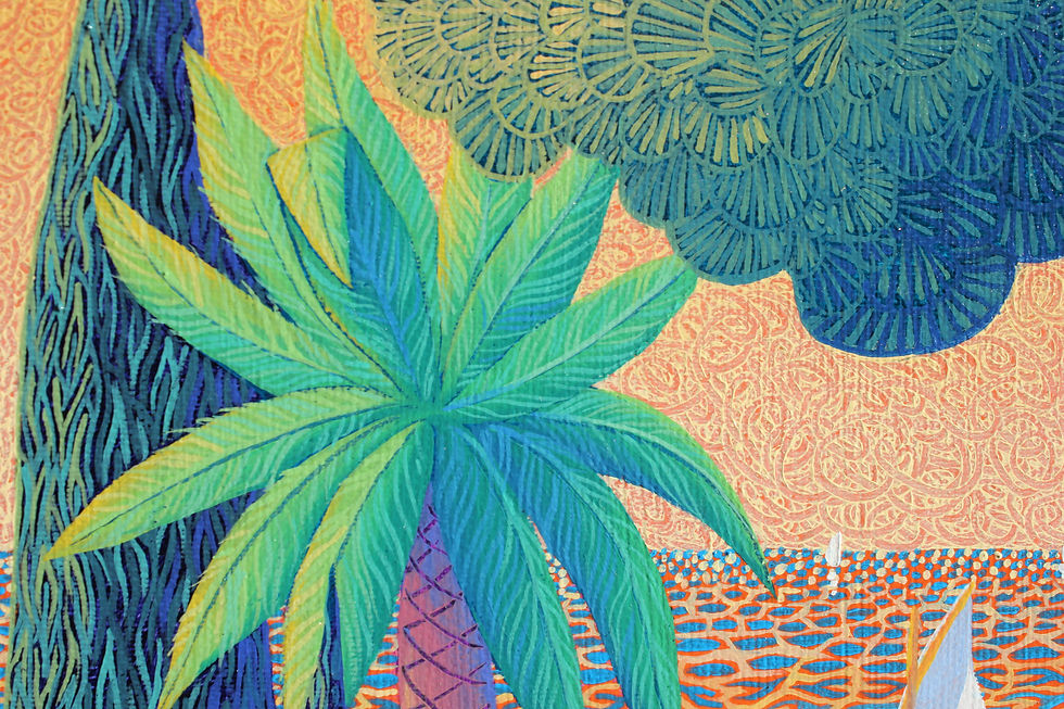 Miniature : Palmier stylisé sur fond orange – extrait de la peinture Flauvette