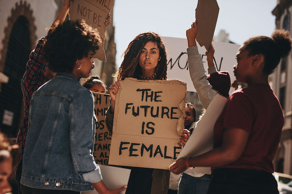 Woman protester holding a board