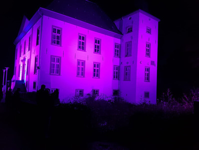 Wunderschöne Bilder vom Wasserschloss Voerde in blau und lila