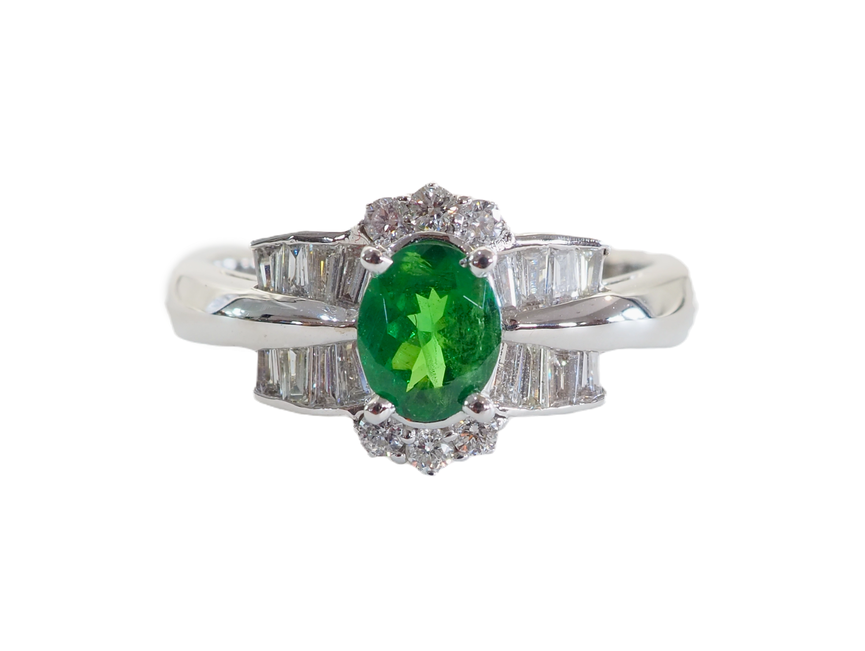 18K White Gold 0.61ct Tsavorite & Diamond Halo Ring