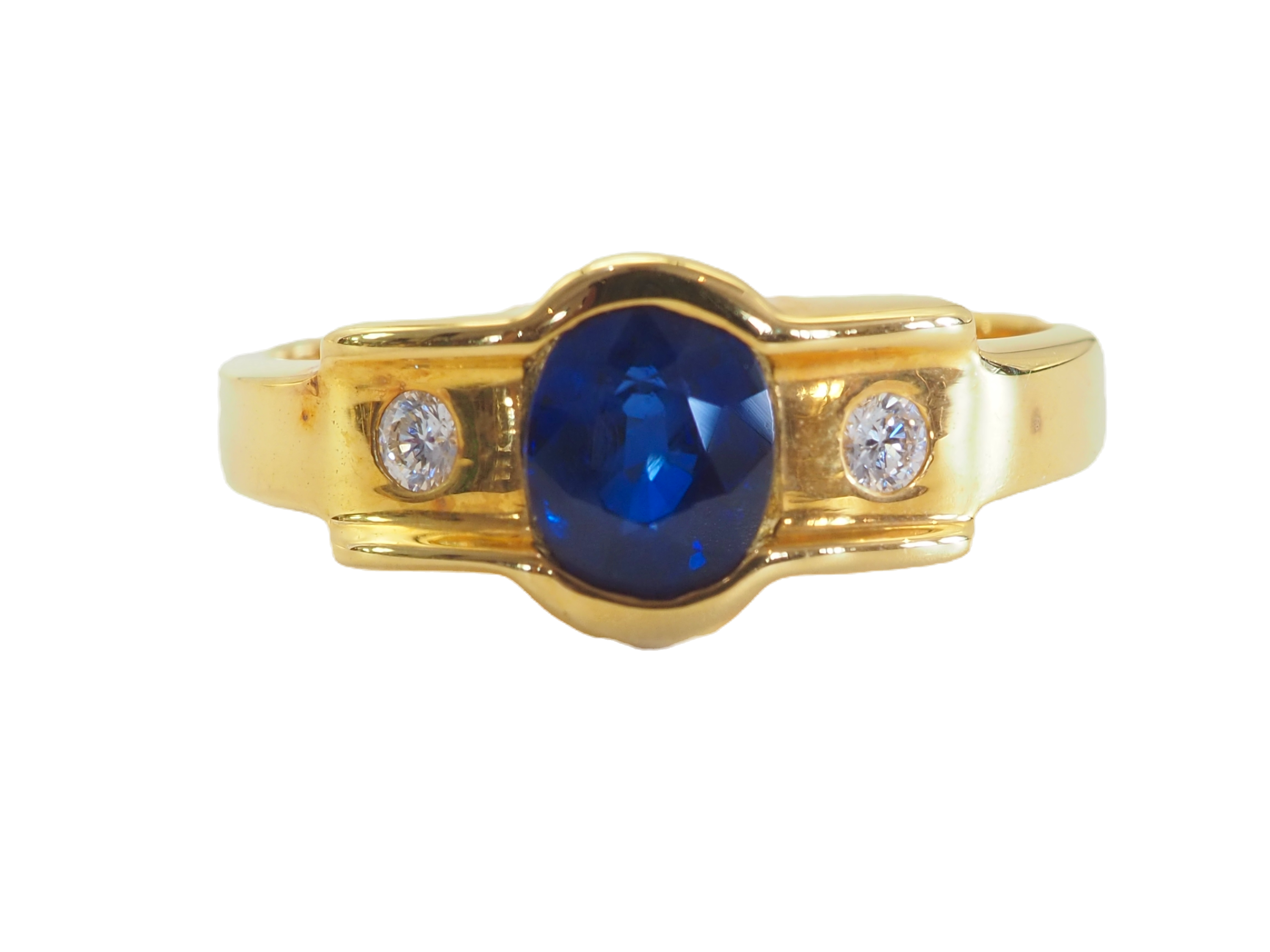 18K Gold 0.90ct Blue Sapphire & Diamond Bezel Band Ring