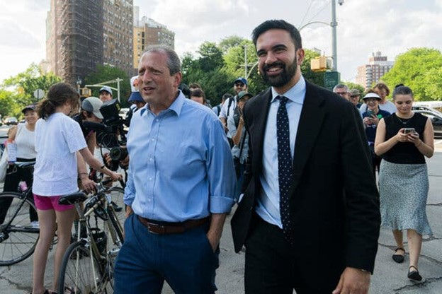 Brad Lander, left, and Zohran Mamdani reached a cross-endorsement deal that added ranked-choice votes for Mr. Mamdani.Credit...Hiroko Masuike/The New York Times.