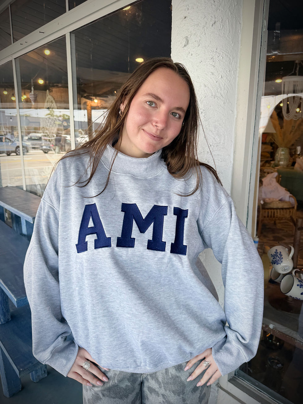 AMI Mock Neck | Original Sand Dollar
