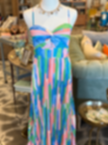 Multi Color Satin Maxi Dress with Pleated bodice