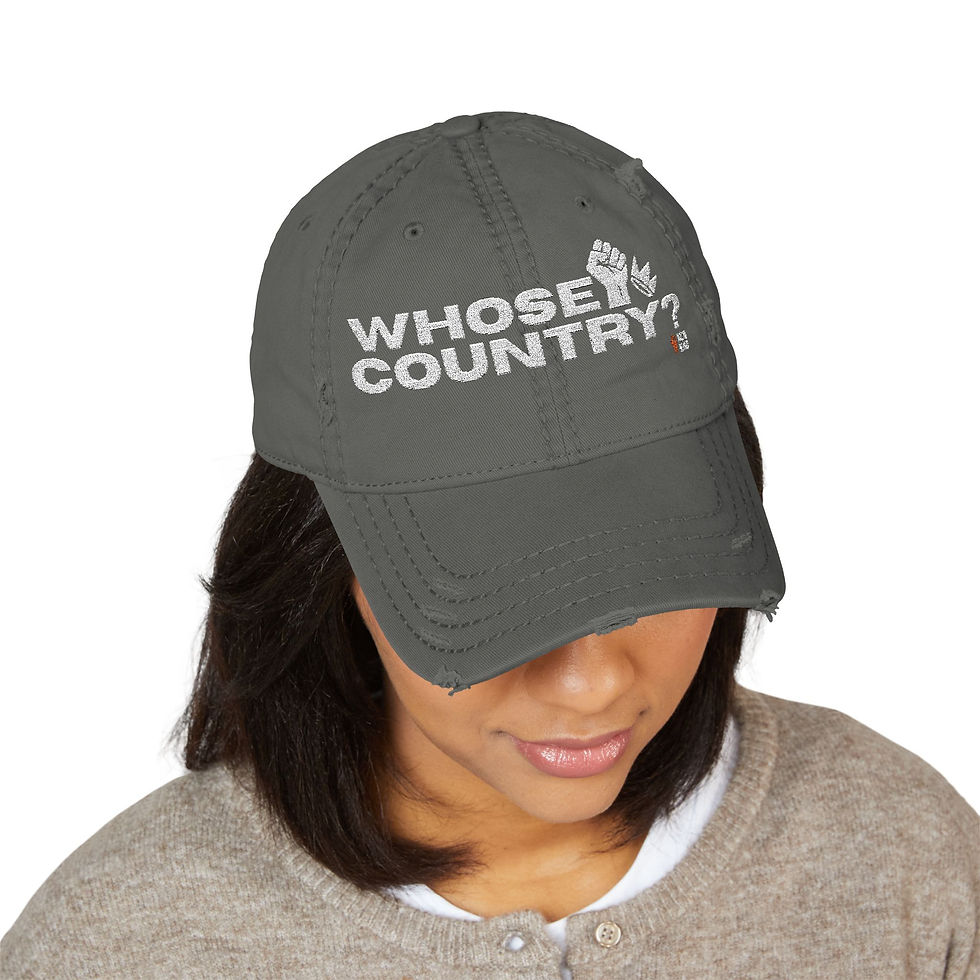 Thumbnail: Embroidered "Whose Country?" Distressed Dad Hat 