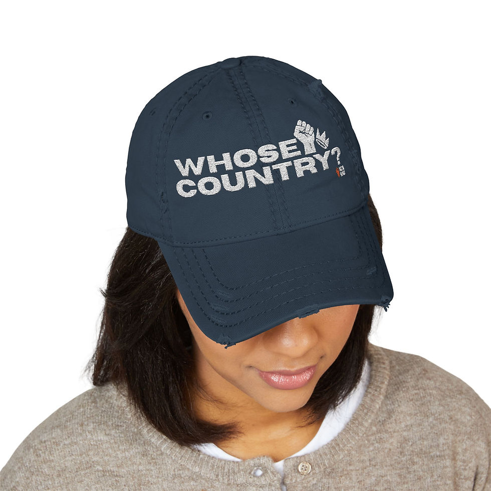 Thumbnail: Embroidered "Whose Country?" Distressed Dad Hat 