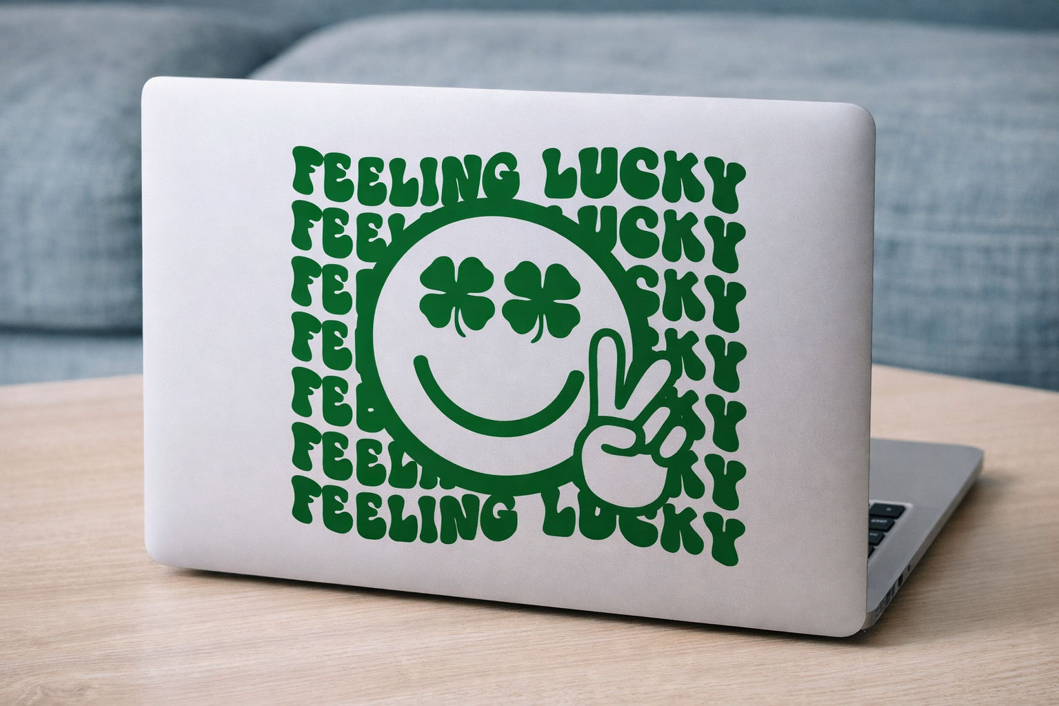 Feeling Lucky Smiley Vinyl Sticker – Cute Laptop Decal –St. Patrick’s Day Clover