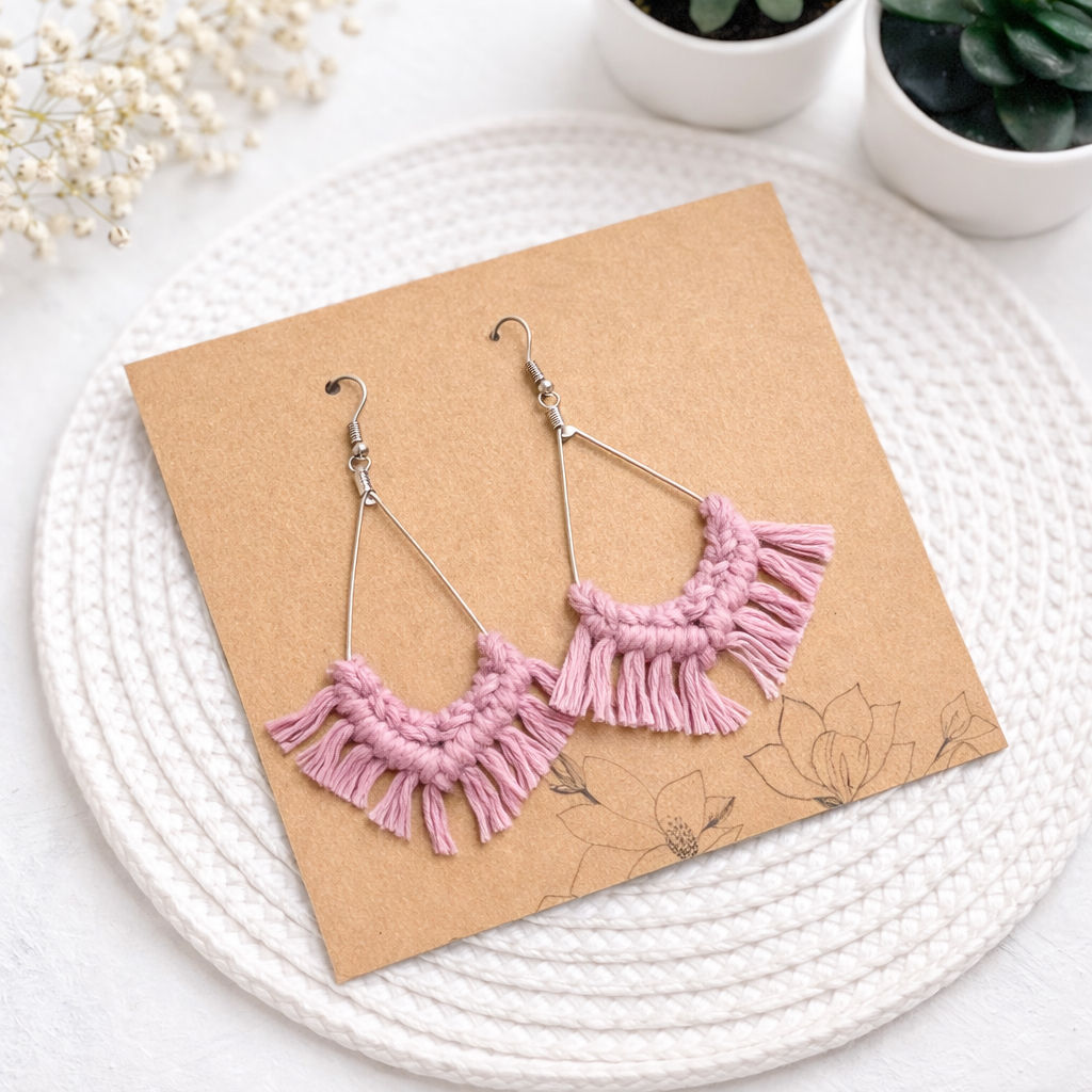 Handmade  Macramé Fringe Earrings – Boho Statement Jewellery 