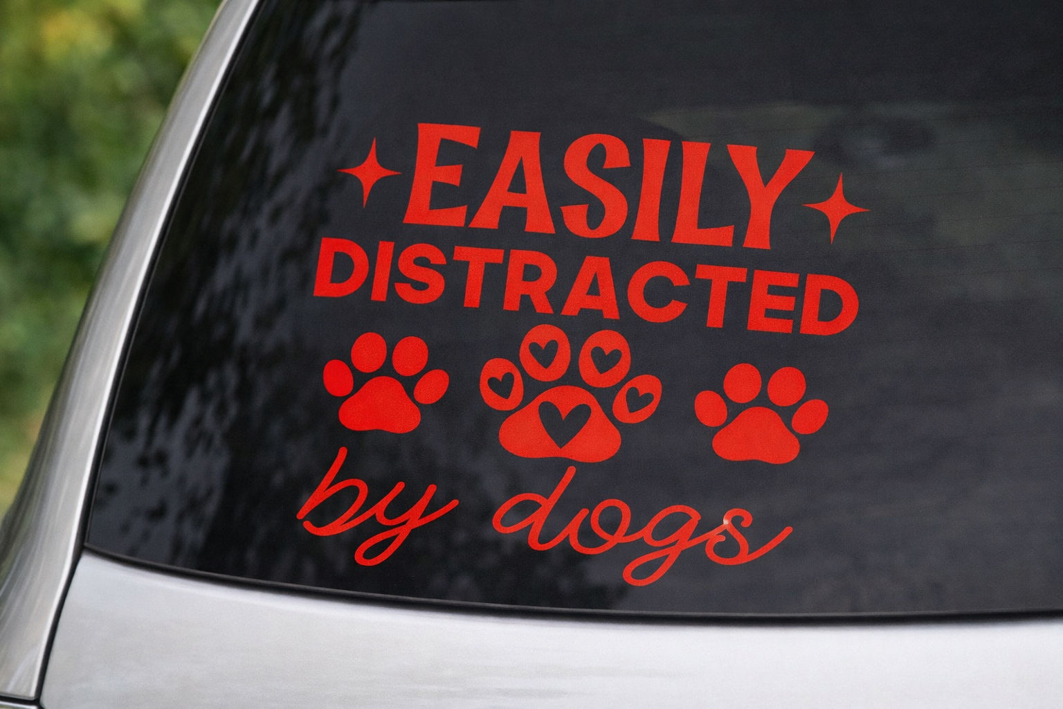 Easily Distracted by Dogs Car Decal – Dog Lover Vinyl Sticker – Cute Paw Print 