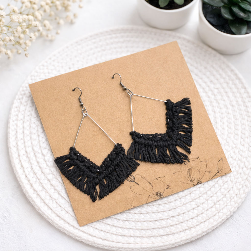 Handmade Macramé Fringe Earrings – Boho Statement Jewellery EMILLY