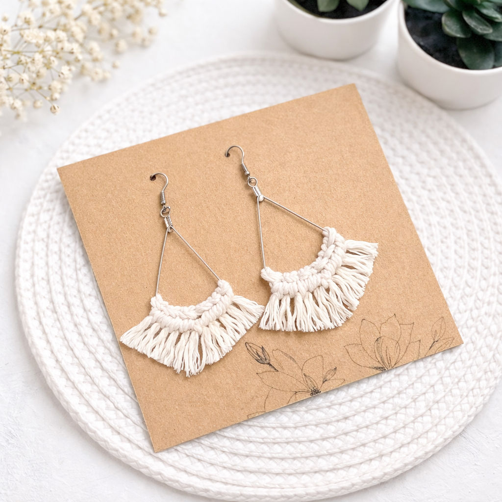 Handmade Macrame Fringe Earrings – Boho Minimalist Jewellery SYLVI