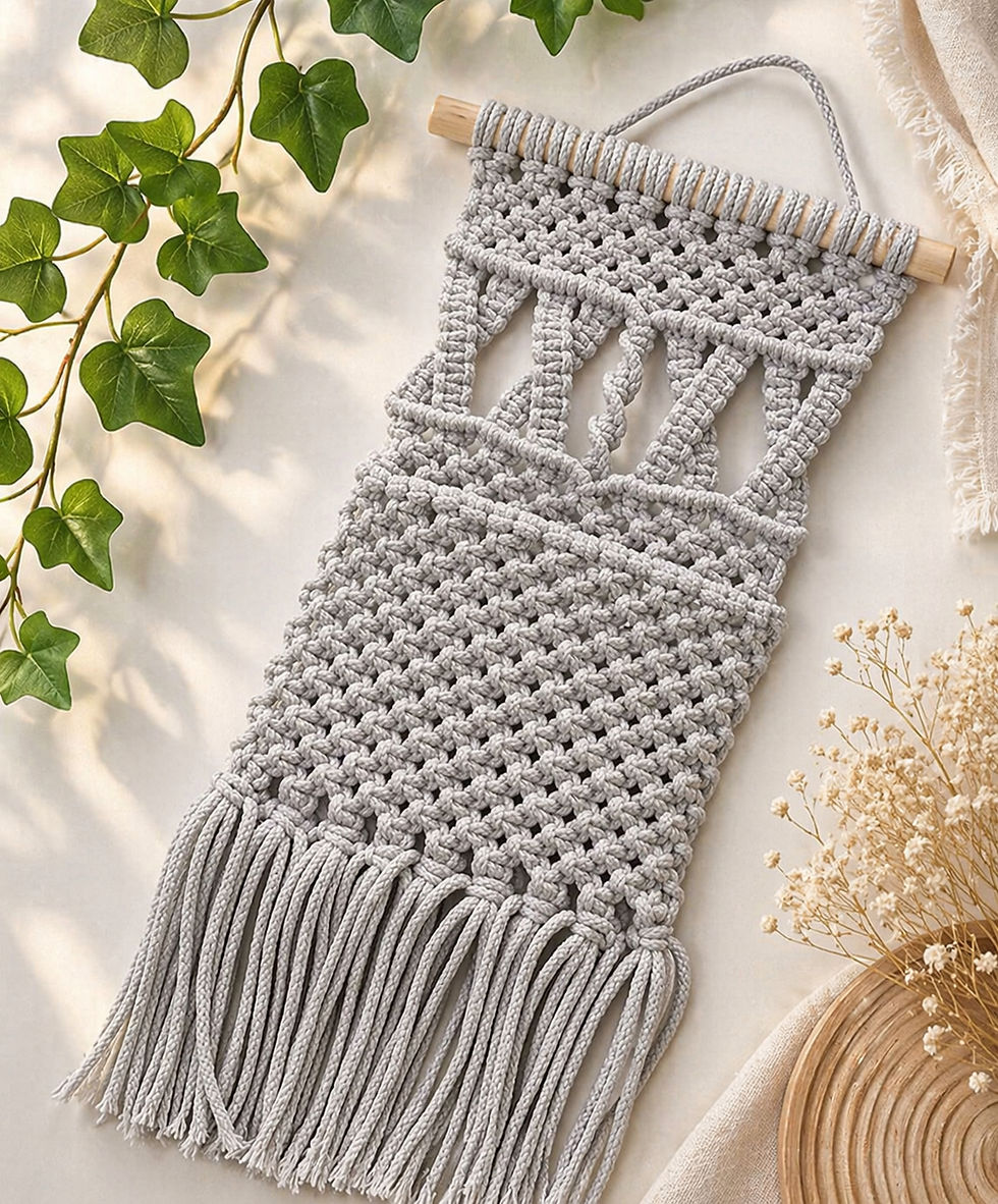 Thumbnail: Macrame Wall Organizer Pocket | Handmade Boho Wall Storage | Hanging Phone Holde