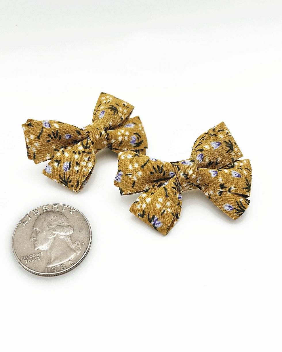 Thumbnail: Mini Floral Print Chiffon Hair Bow Set, view with size guide