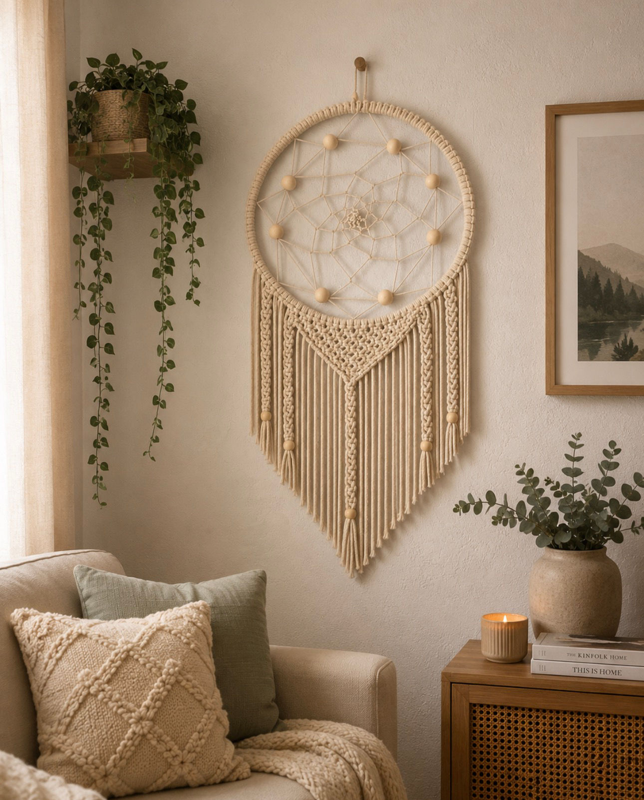 Large Handmade Macramé Dreamcatcher | Boho Wall Hanging with Long Fringe