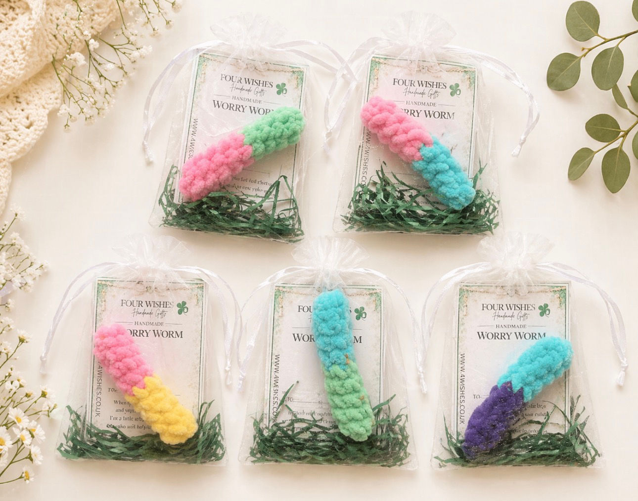 Handmade Crochet Worry Worm Gift – Pocket Hug | Anxiety Relief Gift