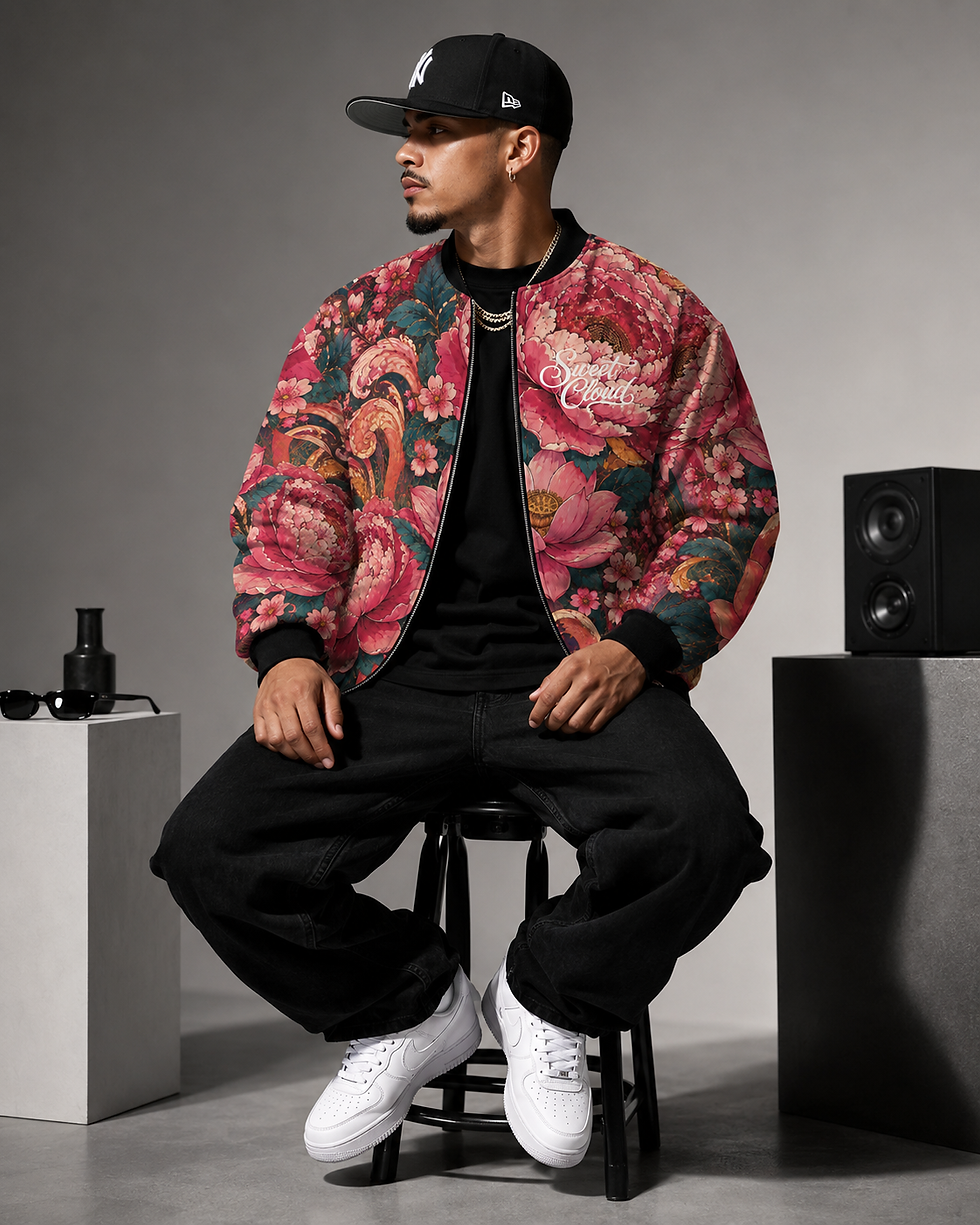 Thumbnail: Sweet Cloud Men’s Bomber Jacket | Floral Anime Streetwear Jacket