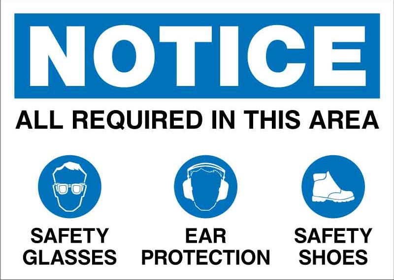 Notice: Safety Glasses, Hearing Protection and Safety Shoes Required