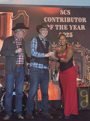 Paul being presented with the award (L-R, Dan Whitby, SCS President; Paul Cornwell, TRI; Astrid Bodard, SCS Vice President).