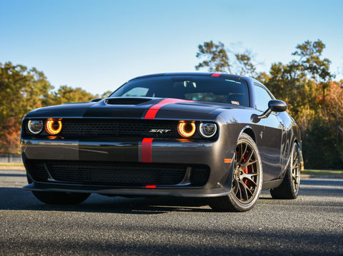 Challenger Hellcat Matte Black Stripe & Red Outline