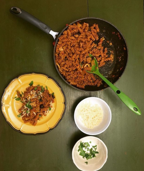 Roasted Bell Pepper Fusilli Puttanesca-style