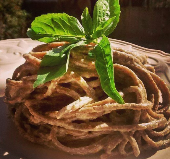 Roasted Garlic and Jalapeno Linguine with Pecan Pesto