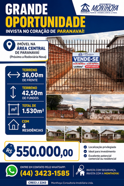 OPORTUNIDADE Vende Imóvel na área central de Paranavaí