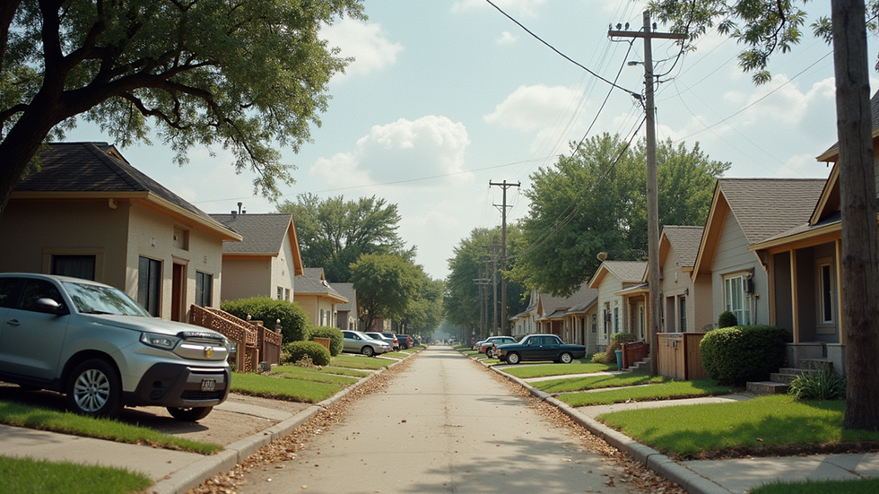 Eye-level view of a Houston neighborhood with houses under renovation