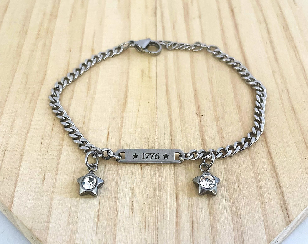 Thumbnail: 1776 charm bracelet with stars, stainless steel charm bracelet, no tarnish, patriotic bracelet