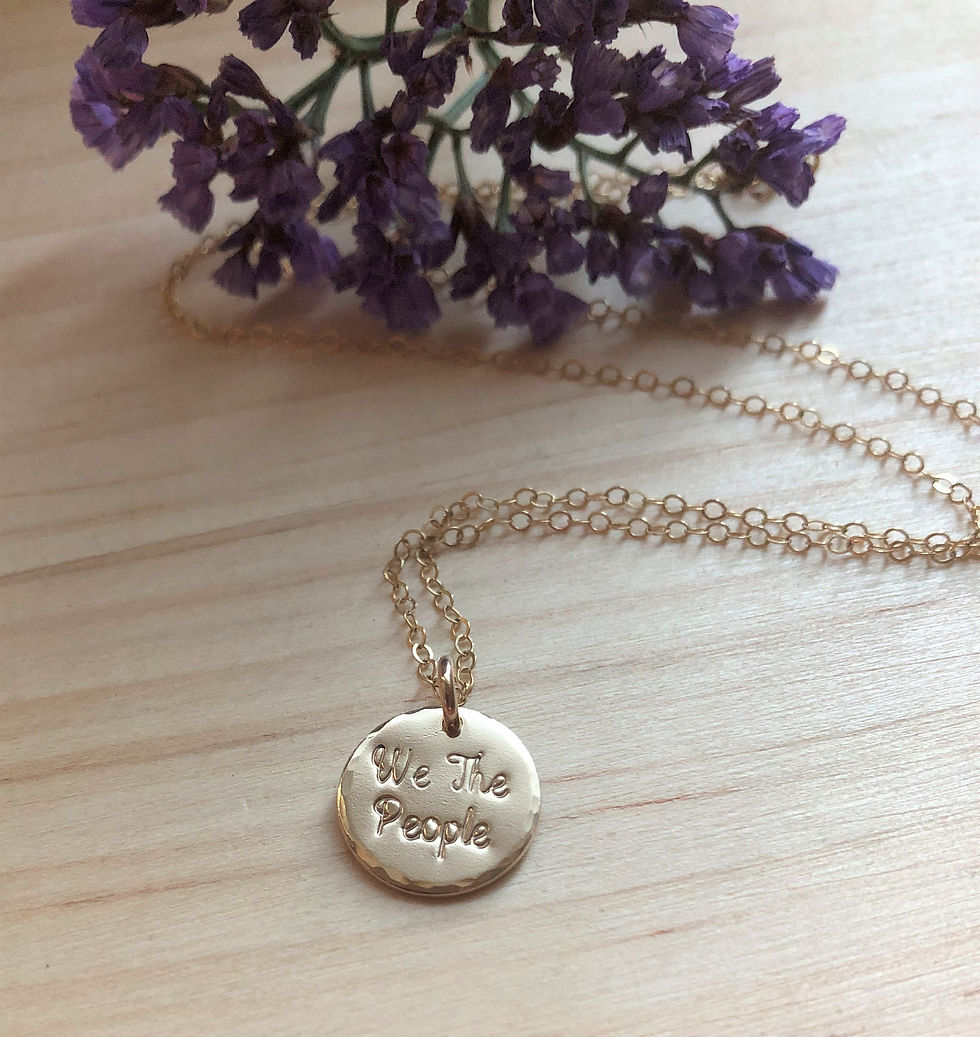 We The People necklace, Patriotic jewelry gifts for women, gold fill dainty disc, America gifts