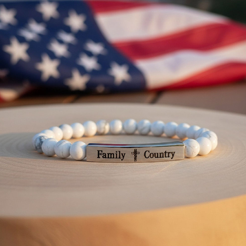 Patriotic gemstone bracelet, faith bracelet, God family country jewelry for women