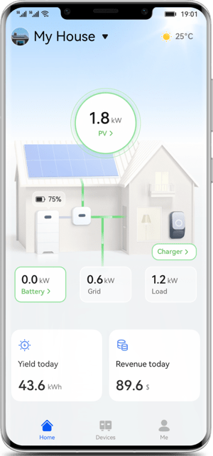 Image d’un téléphone affichant l’application Fusion Solar pour le monitoring en temps réel d’une centrale photovoltaïque : suivi production, optimisation énergie solaire, performance panneaux solaires, autonomie énergétique, gestion intelligente, innovation.