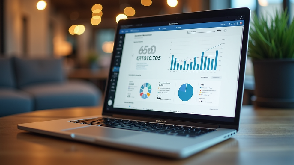 Eye-level view of a laptop displaying a blog with SEO analytics