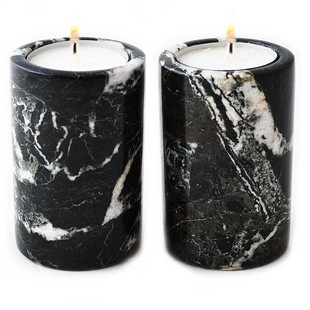 Black Marble Cylinder Candle Holder set