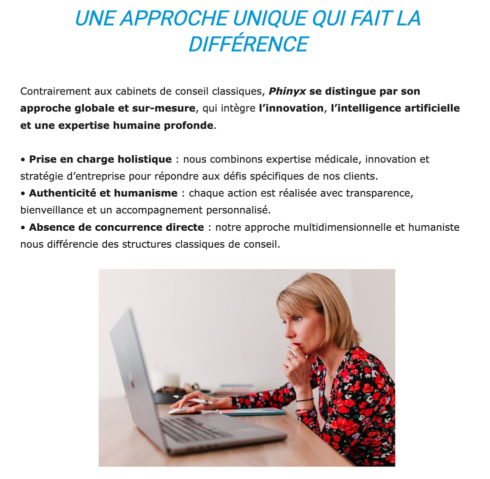 Phinyx : Stratégie, IA et accompagnement humain pour structurer, innover et optimiser les projets en santé et entrepreneuriat.