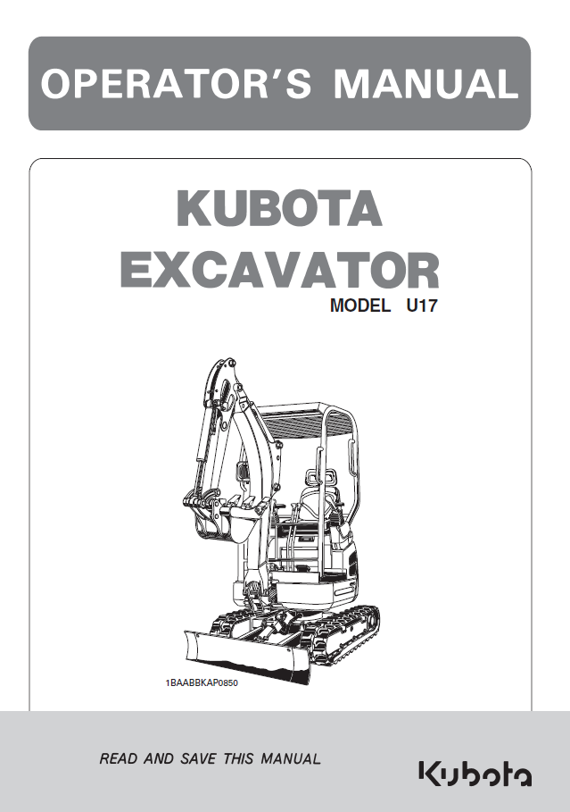 Kubota U17 Kubota Operator's Manual Garton Tractor