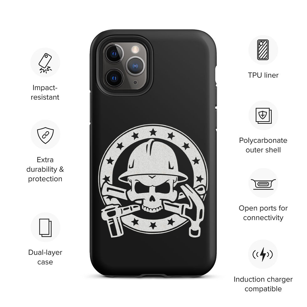 Black iPhone case, skull with tools design