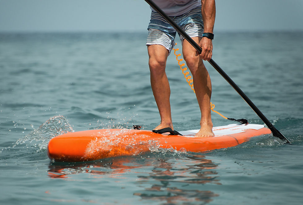 gros plan groupe de paddlers en course, ambiance sportive, eau bleue, format horizontal wide landscape