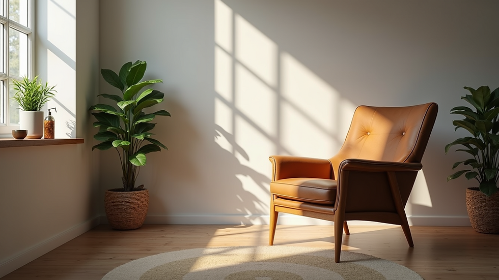High angle view of a cozy consultation space with a comfortable chair