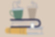 Cartoon graphic of two cups of coffee on two books.